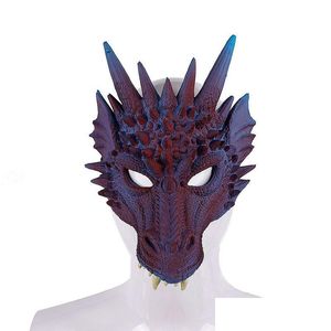 Andra motorcykeltillbehör Nya Halloween Props 3D Dragon Mask Half Face Masks For Kids Teens Halloweens Costume Party Decorations AD DHFEC