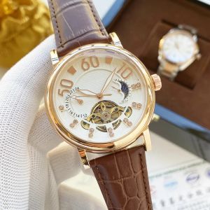 2023NEW Luxury Mens Watches Large svänghjul Fem sömmar 44 mm storlek Automatisk mekanisk Watch Moon -fas Fasen Högkvalitativ Top Brand Leather Strap Fashion Gift