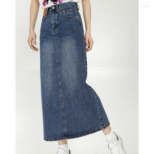 Skirts Blue A-line Denim Skirt Women Maxi Vintage Split High Waist Straight Long Jean Summer 2023