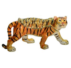 Vintage dekoration Wild Animal Figurine Faberge Style Tiger Trinket Box Dekorativ emalj smycken present Box Metal Giftwares9980519