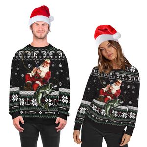 Felpa girocollo con cappuccio autunno stampa digitale sciolto top a maniche lunghe uomo e donna unisex abbigliamento natalizio felpe