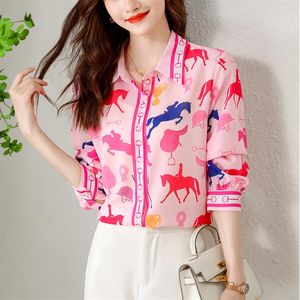 2023 Designer BLOUSES SILK Långärmad tröjor Kvinnor Fashion Lapel Formal Button Up Shirt Elegant and Youth Spring Fall Office LAD2957