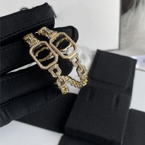 18K Gold Plated Tassel Designer Letters Stud Long Earring Dangle Crystal Geometric Luxury Brand Women Rhinestone Pearl Wedding Party Jewerlry Accessories
