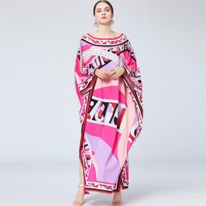 Women's Runway Loose Design Dresses Slash Neckline Batwing Sleeves Multicolor Printed Elegant High Street Maxi Dresses239x