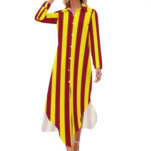 Casual Dresses Vertical Striped Chiffon Dress Burgundy And Yellow Cute Aesthetic Female Sexy Custom Clothing Big Size 5XL