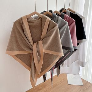 Scarves Double-sided Cashmere Knitted Shawl Solid Color Fashion Triangle Scarf Cloak Windproof Warm Neck Protection Accessories 230918