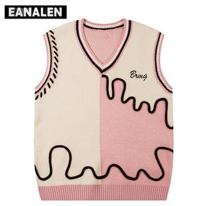 Men's Vests Harajuku Retro Black Pink Sweater Vest Men's Designer Pullover Vest Y2K Large Cute Sleeveless Grandpa Ugly Sweater Women's 230915