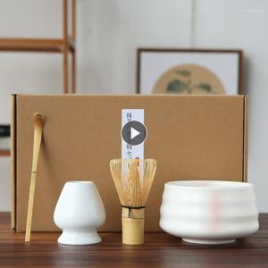 TeAware Setleri Tam Japon Matcha Çay Seti Seramik ve Bambu Kase Aksesuarları 4pcs/Set Yenilik Hediyeleri Ev Mutfak İçin El Yapımı