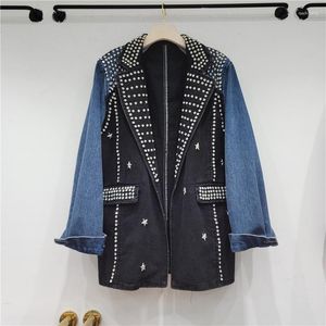 Ternos femininos superaen indústria pesada terno colarinho painéis denim jaqueta streetwear design 2023 outono vintage solto blazer feminino