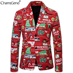 chamsgend christmas print suit jacket men casual coats mens slim fit long sleeve blazer men informal christmas party suit287h