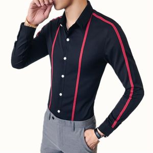Ribbon Striped Men's Shirt Long Sleeve Slim 2019 New Men's Social Club Shirt Casual Business Dress Party Brand Top287l