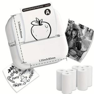 Mini Sticker Printer- M02L BT Pocket Printer med 6 rullar pappersinkylfri telefonskrivare för eller planera journal, scrapbook, organisation, födelsedag