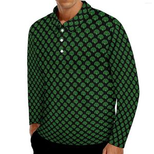 Men's Polos Green Clover Shamrock Casual T-Shirts Irish St Patricks Day Polo Shirts Men Vintage Shirt Long Sleeve Design Clothes Large Size