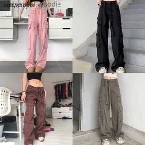 Womens Jumpsuits Rompers Babyshower Womens Trousers 2023 Solid Color Vintage Cargo Long Pants Fashion Low Waist Streetwear Wide Leg Overalls Baggy Straight Bottom