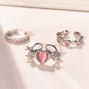 Solitaire Ring Pink Love Kalp Yüzükleri Kadınlar İçin Kişilik Açma Diken Parmak Moda Tatlı Kızlar Takı Düğün Partisi Aksesuarları 2023 230918