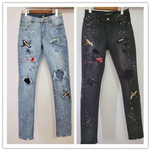 Novo estilo 20ss mens designer amjeans guindaste buraco calças jeans vintage moda pintura em spray roupas hip hop jeans skinny tamanho 2836263v