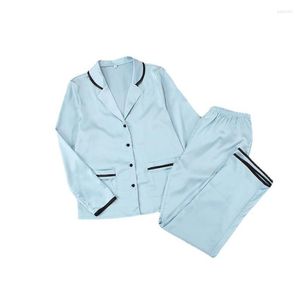 Women's Sleepwear Button Front Pyjamas Silky Satin Pyjama Plain Color Long Sleeve Spring Autumn Winter Pajamas Set