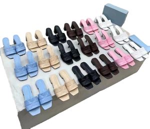 Designer chinelos mulheres sandálias moda triângulo chinelos planos flip flops azul preto marrom rosa branco verão couro ao ar livre mocassins tamanho 35-43