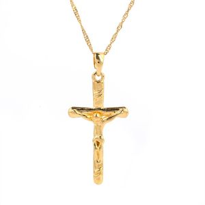 Neue Jesus Kreuz Anhänger Halskette Gold Farbe Mode Männer Kette Geschenke Necklace217f