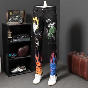 Męskie dżinsy modowe streetwear men Slim Fit Paint Drukowane designerskie spodnie ołówkowe spodnie czarny kolor osobowość hip hop homme203t