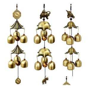 Produtos de estilo chinês Lucky Wind Chime Metal Cobre Windbell Vintage Dragão Peixe Casa Jardim Pátio Pendurado Pingentes Decoração Drop D Dhad8