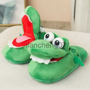 Slippers Fuzzy Mouth Open Alligator Slipper Indoor Girls Furry Slides Non-slip Stage Cosplay Shoes 2022 Ins Hot Short Plush Slipper House x0916