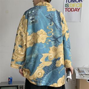 Japońskie Kimono Cardigan Mężczyźni Haori Yukata Mężczyzna samuraja Kostium HARAJUKU Summer przeciwsłoneczny kurtka Ukiyo-e drukująca płaszcz Ethni278u