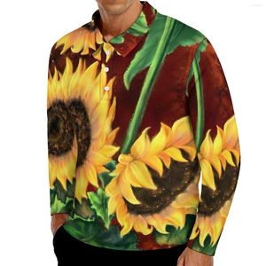 Polo da uomo Natura Girasole T-shirt casual Uomo Stampa fiore giallo Polo a maniche lunghe Colletto Trendy Primavera Personalizzato Taglie forti 5XL