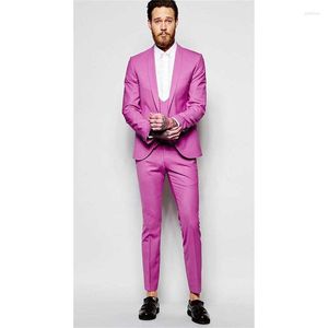 Herenpakken Trouwjurken Roze Slim Fit Bruidegom Blazer Sets Man Prom Party Formele Gelegenheden Kleding 3Pc (jas Vest Broek)