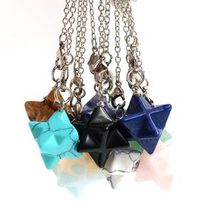 Merkaba Crystal Pendent Necklace Large satellite melcabaring pendulum 3D for Women Men Jewelry Energy Healing Gemstone pendant274w