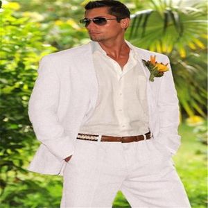 Summer Beach White Linen Mens garnitur Tuxedos Groomsmen Wedding Blazer Suits for Men Stylowe 2piece Pants226g
