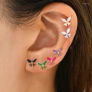 Brincos de parafuso prisioneiro coreano aço inoxidável borboleta orelha para mulheres mini cristal zircão tragus brinco cartilagem piercing jóias