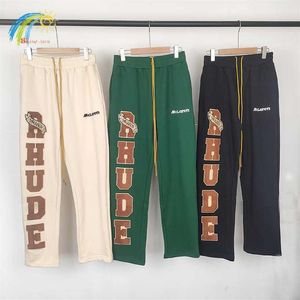 Pantaloni sportivi Rhude nero verde albicocca Uomo Donna 1 1 Pantaloni larghi ricamati Rhude Pantaloni casual Jogger Pantaloni multitasche222D