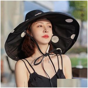 Hårtillbehör sommar cool andas koreansk mode stor båge söt skönhet solskydd sunsn hatt utomhus elegant dot strand bred br dhpvr