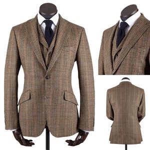 Winter Tweed Men Suits Tailored Groom Wear Tuxedos 플러스 크기 3 조각 재킷 조끼 바지 웨딩웨어