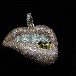 Hip hop iced out pingente boca grande diamante dentes grills pingente colar bling jóias para homens women294t