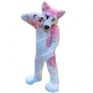 Halloween Pink Fur Husky Fox Mascot Costume Carnival Unisex vuxna outfit vuxna storlek jul födelsedagsfest utomhus klädsel kostym rekvisita