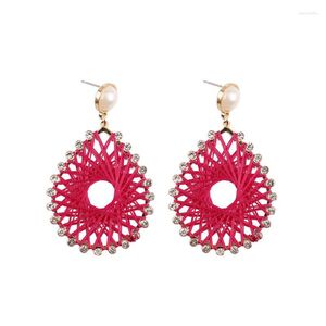 Dangle Earrings ZWPON BOHEMIA Cotton Thread Crochet Fabric Teardrop Drop Inlay Crystal Alloy Water Frame For Woman