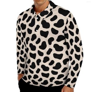 Polo da uomo Stampa dalmata T-shirt casual Uomo Macchie nere Polo a maniche lunghe Colletto rovesciato Camicia stampata autunnale fresca Taglie forti 5XL