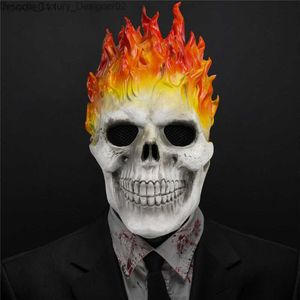 Acessórios de traje Bulex Halloween Fantasma Vermelho e Azul Chama Crânio Máscara Horror Fantasma Rosto Cheio Máscaras de Látex Cosplay Adereços Q230824 L230918