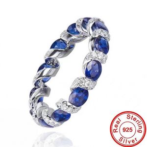 Eternity Sapphire Diamond Ring 925 sterling silver Party Wedding band Rings for Women Bridal Birthday Promise Jewelry Gift