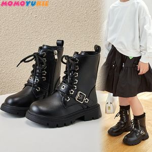 Кроссовки, детская зимняя обувь для девочек, 2023 г., зимние детские модные ботинки, корейское издание, теплая кожа, однотонная обувь для маленьких девочек, 230918