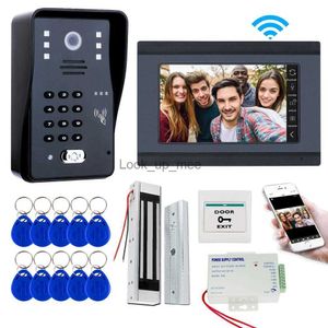 Kapı Zilleri 7 '' WiFi Video Kapı Zili Sistemi Kablosuz Video Kapı İntercom Telefon Kitleri RFID Keyfob Parola IR Kamera Cep Telefonu Uygulaması HKD230918