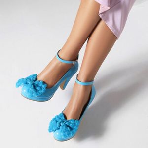 Sapatos de vestido tamanho grande tamanho grande grande dedo do pé redondo salto grosso bowknot moda tendência simples e elegante bombas mulheres