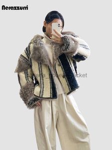 Women's Wool Blends Nerazzurri Winter Short Oversized Colorful Thick Warm Faux Fur Jacket Women Long Sleeve Luxury Designer Unisex Woolen Coat 2023L230918