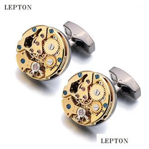 Cuff Link And Tie Clip Sets Watch Movement Cufflinks For Immovable Stainless Steel Steampunk Gear Mechanism Links Mens Relojes Gemelos Dhke0