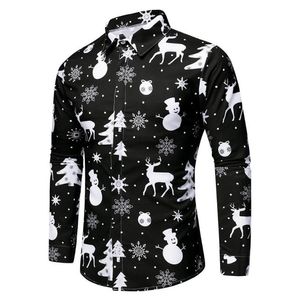 Camisa masculina 5 cores camisas de natal flocos de neve veados impresso moda casual roupas festa blusa manga longa men's308h