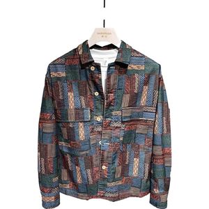 Весенне-осенняя мужская модная рубашка с геометрическим узором и цветочным узором, красивая свободная повседневная куртка для молодых мужчин, Гавайская цветочная буква Pr258c