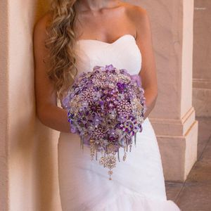 Bröllopsblommor Eillyrosia Violet Purple Jewelry Bouquet Bride tung dyra lyx lavendel Lilac de Mariage Blue