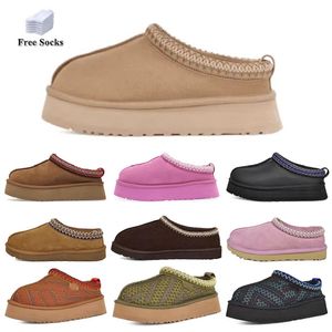 Pantofole Tasman Ciabatte in pelliccia di castagno Pelle di pecora Shearling Muli Tazz Donna Stivali ultra mini con plateau Scarpe slip-on Pelle scamosciata Tomaia Comfort Autunno Inverno 35-42